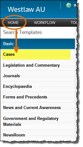 cases advanced search menu option